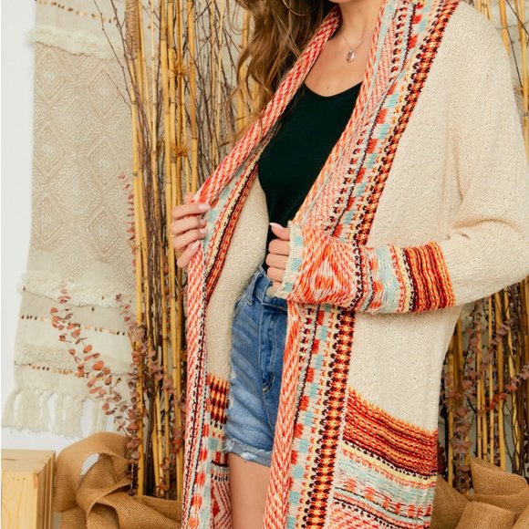 Tess Tribal Print Knit Cardigan with Fringe - Picture 5 of 8